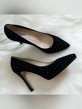 LK Bennett Black Suede With Gold Studs Platform Heels